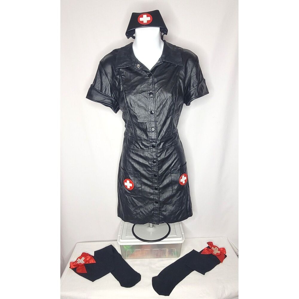 Leg Avenue Black Faux Leather Nurse Costume Set L